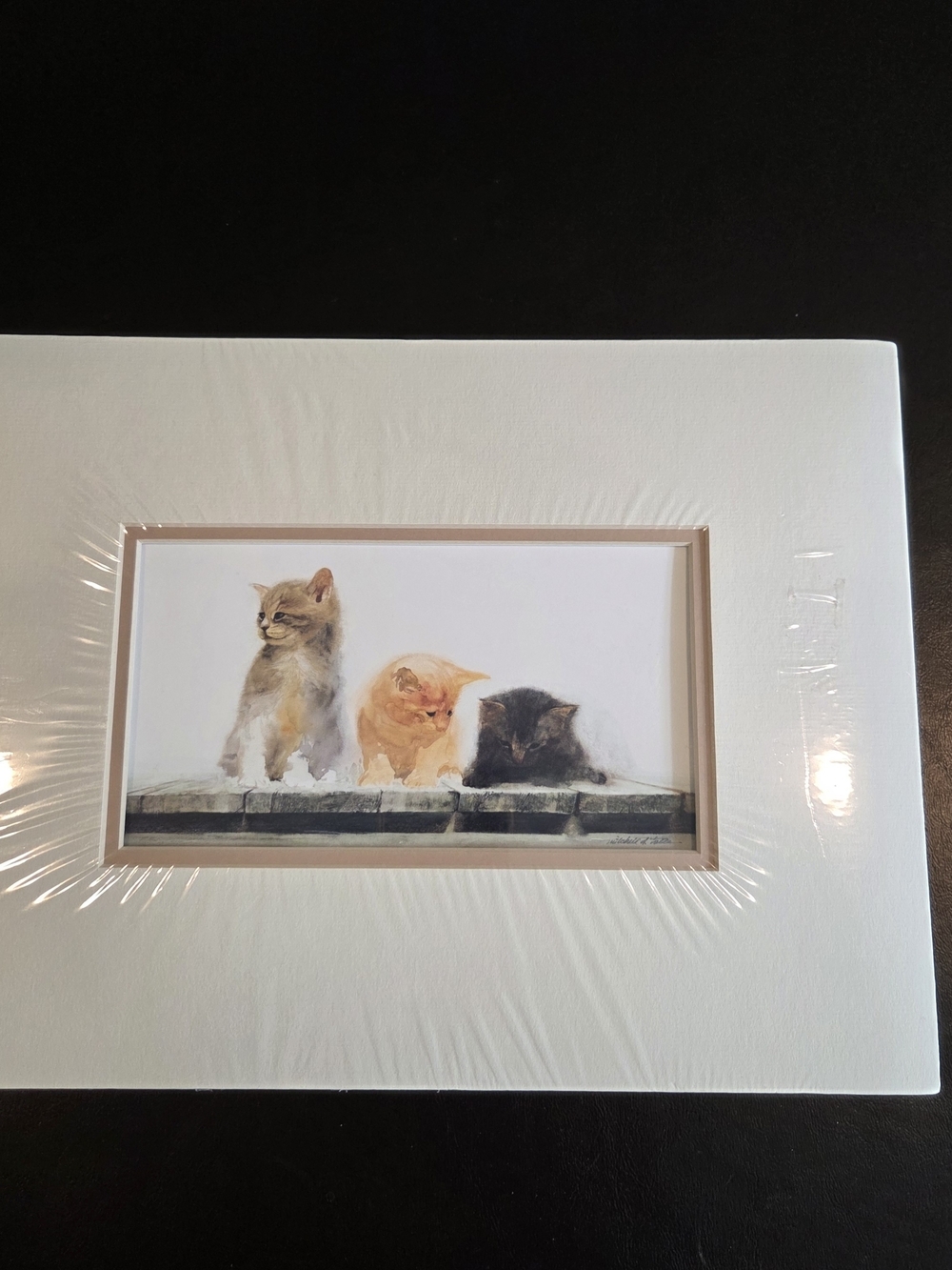 Mitchell Tolle Signed Art Print Three Kittens on Piano Keys Matted Double Mat